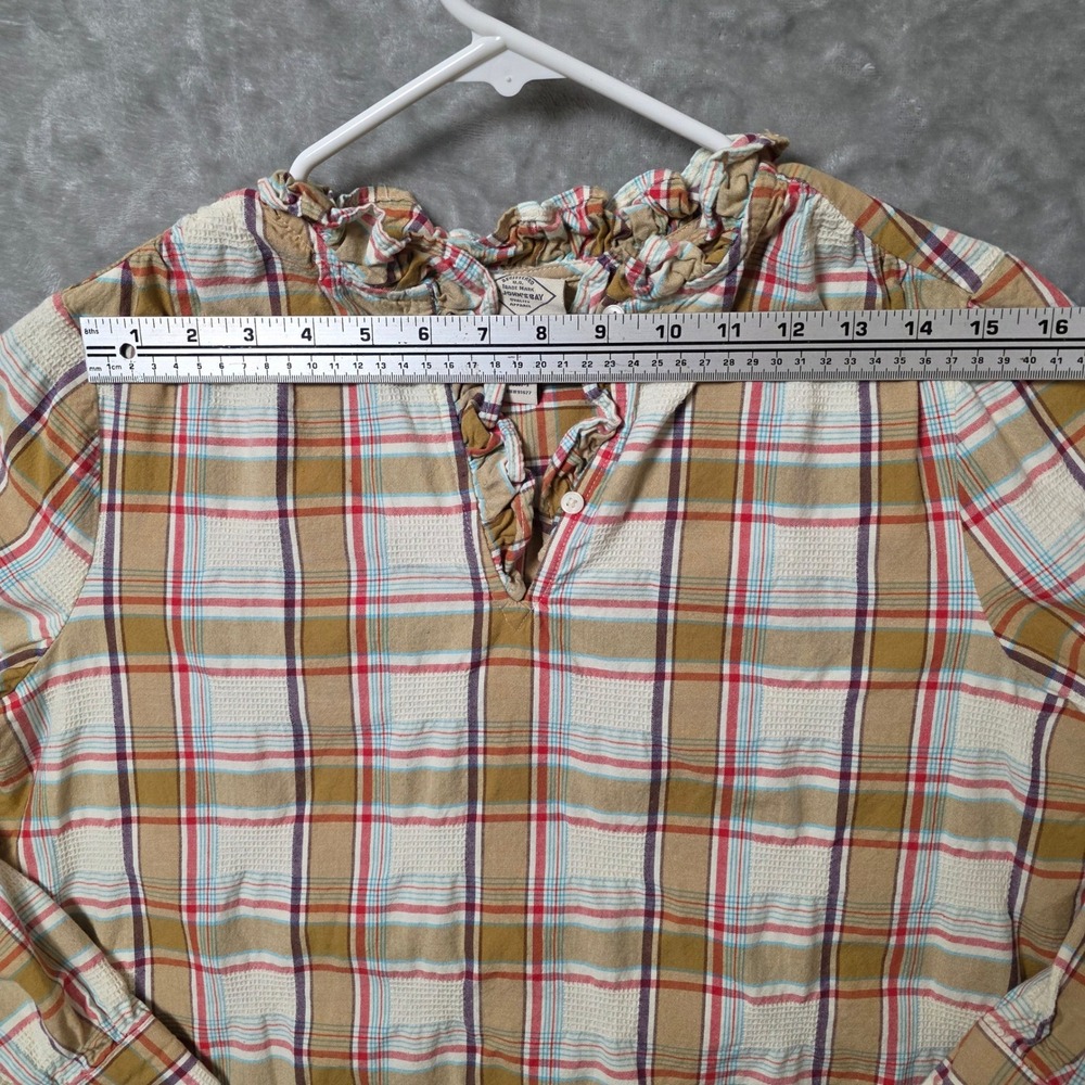 St. John's Bay Plaid Ruffle Neck‎ Henley Tunic Womens M Western Cottage - Picture 7 of 8